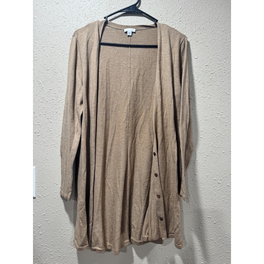 J. Jill Womens Camel Tan Wool Blend Longline Open Front Cardigan Sweater Size M